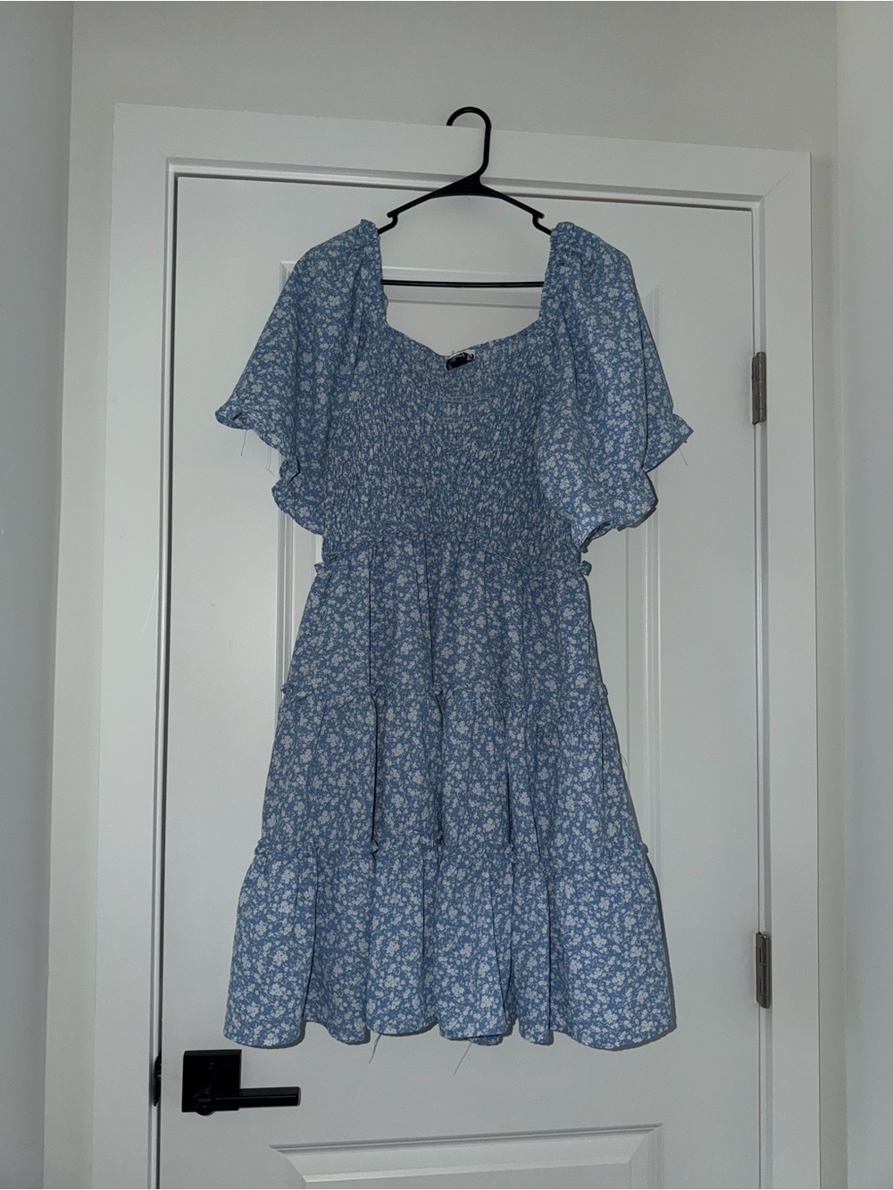 ARULA Blue Floral Square-Neck Tiered Mini Dress